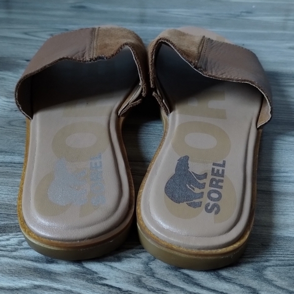 Sorel Ella II Block Slide Tan Suede and Leather Sandals Size 8.5 - Picture 3 of 6